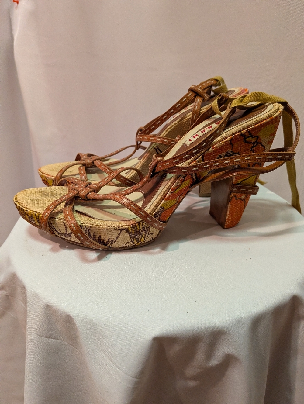 Marni Brown Strappy Patterned Block Heel Sandals